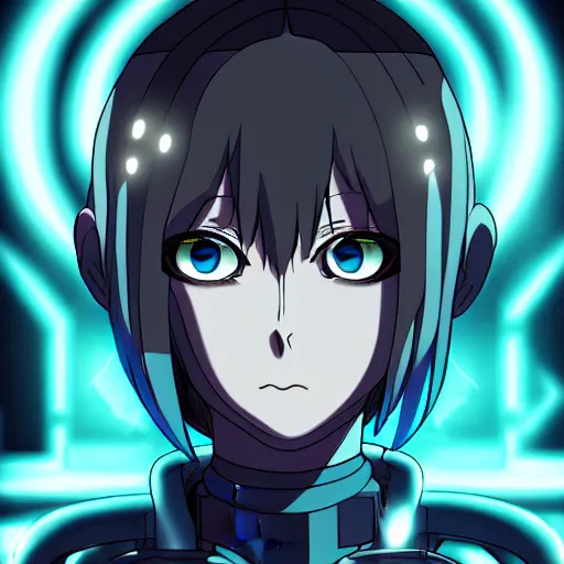 Prompt: female cyberpunk anime girl, yellow eye and red eye, symmetrical faces and eyes symmetrical body, middle shot waist up, Madhouse anime studios, Black Lagoon, Perfect Blue, Wit studio anime, studio lighting