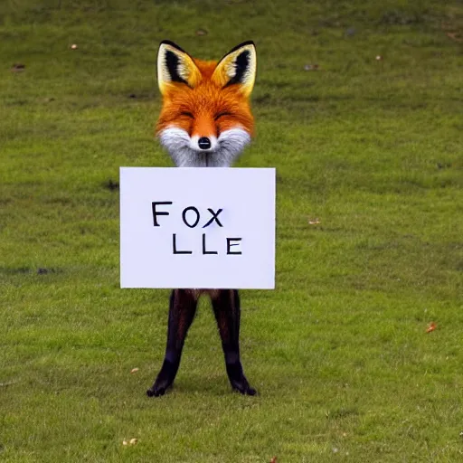 Image similar to a fox holding up a blank sign by tom cross