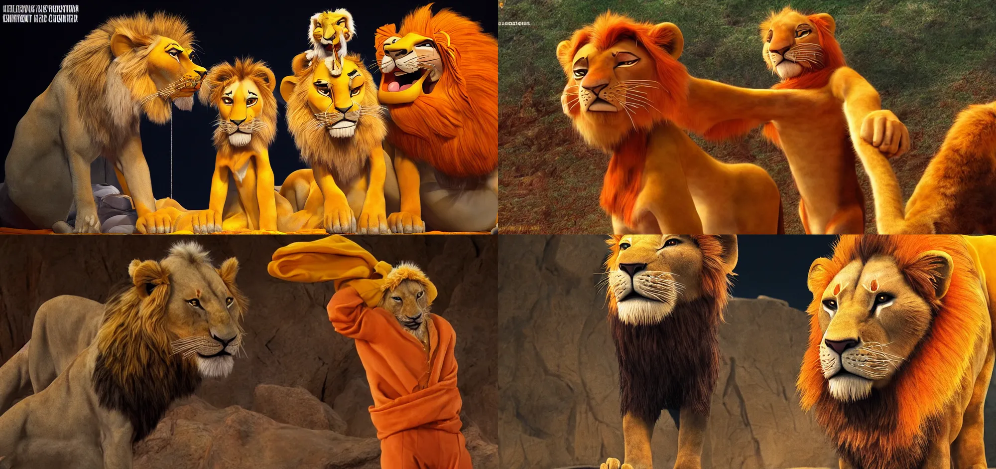 Prompt: Heisenberg reenacting the lion king coronation, Disney cartoon, beautiful, warm, orange color scheme