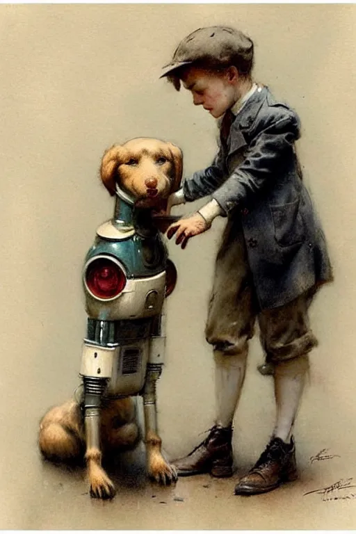 Image similar to (((((1950s boy and his robot k9 dog. muted colors.))))) by Jean-Baptiste Monge !!!!!!!!!!!!!!!!!!!!!!!!!!!