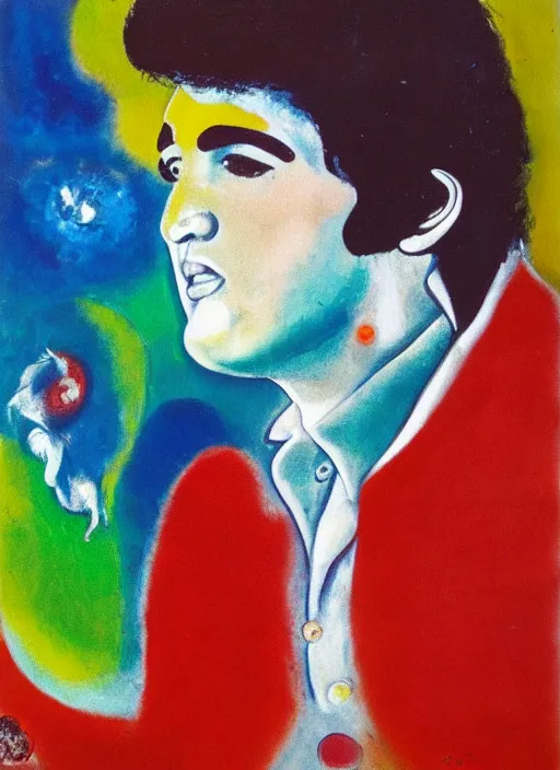 Image similar to oil painting of elvis presley by chagall