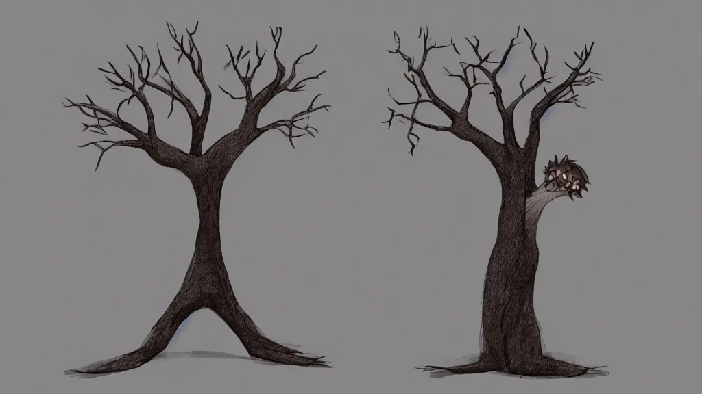 Prompt: concept art of an anthropomorphic tree, simplistic style, trending on artstation