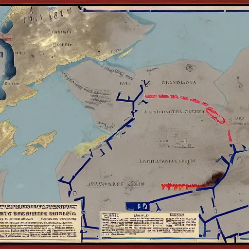 Prompt: general battle plan for the invasion of the soviet union in 1 9 4 0 the plan is mark with a blue line present the movement by greg rutkowski