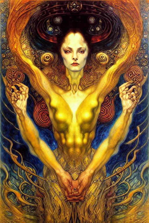 Image similar to Divine Chaos Engine by Karol Bak, Jean Delville, William Blake, Gustav Klimt, and Vincent Van Gogh, symbolist, visionary