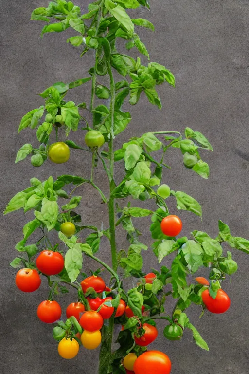 Image similar to a potted tomato plant with an ethernet connection, its leaves and tomatoes form a web developer interface for html 5 iot web 2. 0, high resolution megapixel photograph