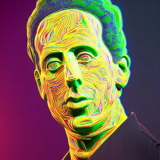 Image similar to hyperrealistic mixed media image of a statue of jerry seinfeld made entirely of multicolored dry noodles, stunning 3 d render inspired art by istvan sandorfi and greg rutkowski, perfect facial symmetry, realistic, highly detailed attributes and atmosphere, dim volumetric cinematic lighting, 8 k octane extremely hyper - detailed render, post - processing, masterpiece,