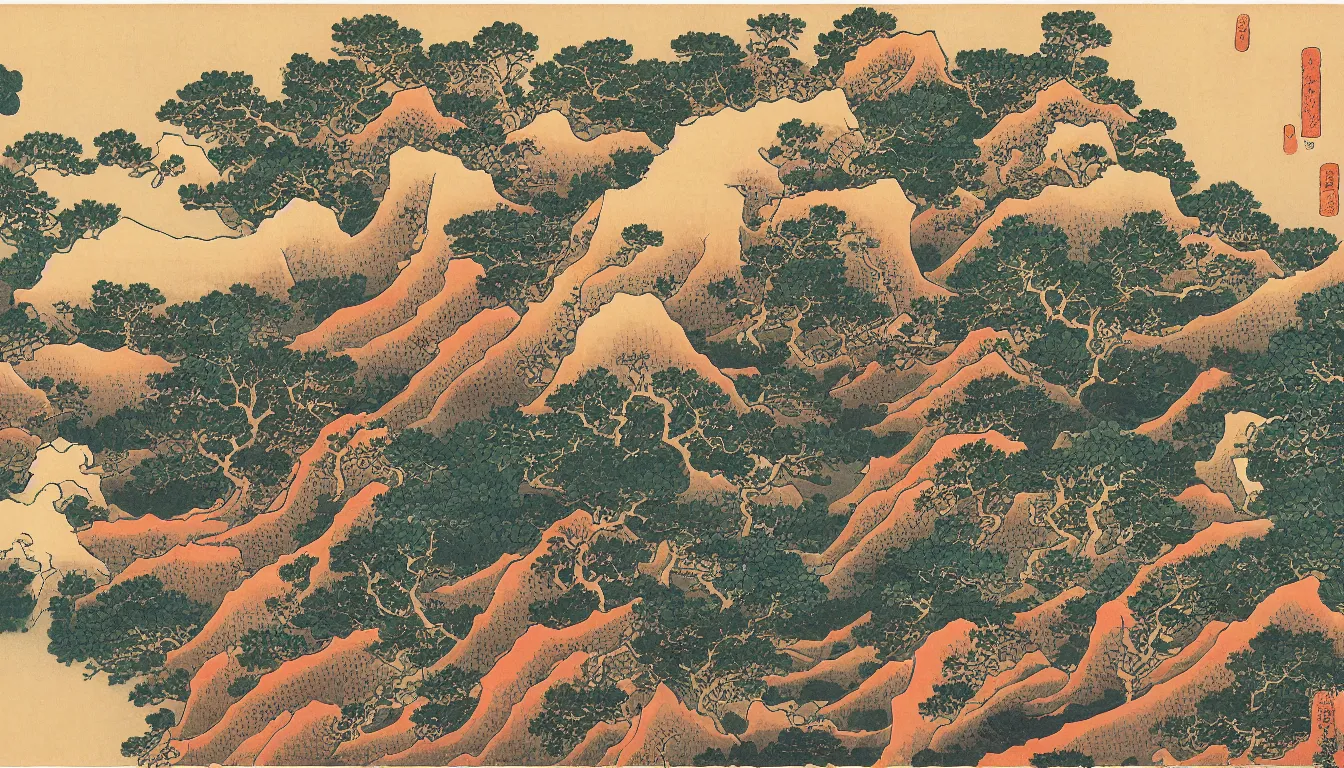 Image similar to the grand canyon by hokusai