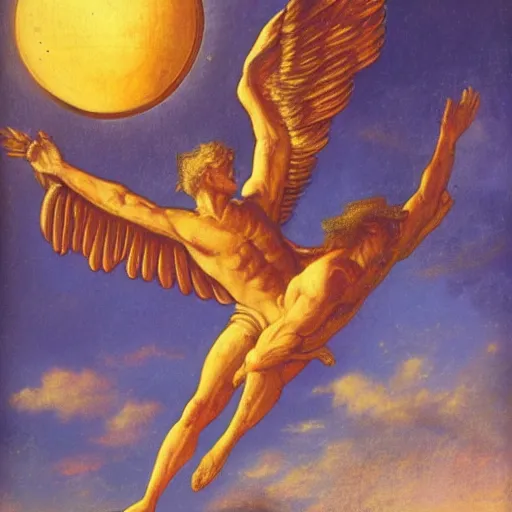 Prompt: icarus flying too close to the sun