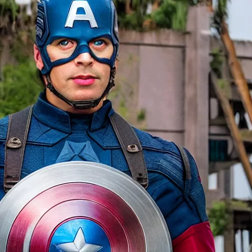 Prompt: photograph of Steve Roger’s Captain America in Dhaka
