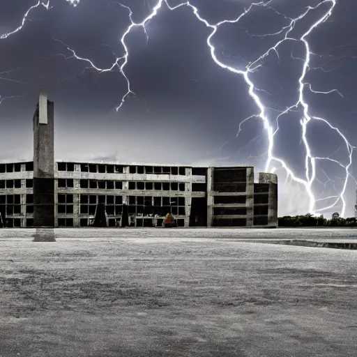 Image similar to a centered magnificent building of le Corbusier standing in the middle of manathan, apocalypse lightning, high quality, 4k