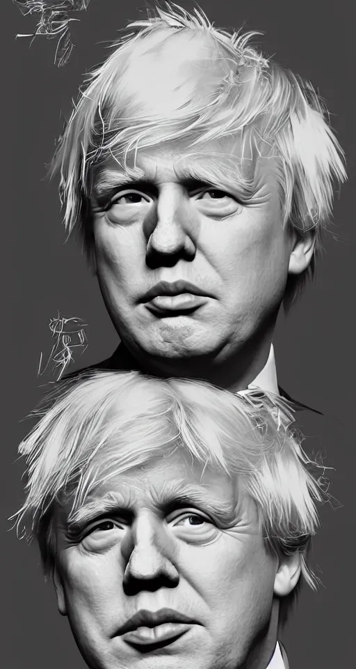 Prompt: Andy Warhol, Boris Johnson, and Donald Trump's Lovechild, Realistic, 4k Resolution, 8k Resolution, Detailed, Very Detailed, Highly Detailed, HD Quality, Digital Art, Trending on Artstation