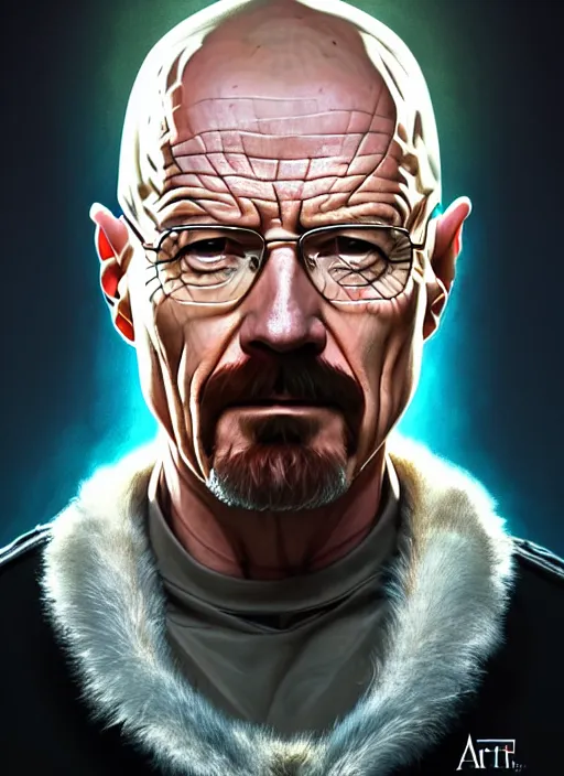 Image similar to portrait of walter white as king, throne, jewelry, greek, amethyst, intricate, headshot, highly detailed, digital painting, artstation, concept art, sharp focus, cinematic lighting, illustration, art by artgerm and greg rutkowski, alphonse mucha, cgsociety