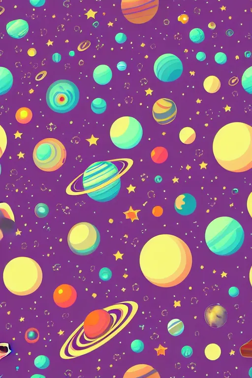 Image similar to seamless 2 d pattern of stunning planets and galaxies, designed by james gilleard, geometric lines, award winning graphic design, 8 k, 4 k