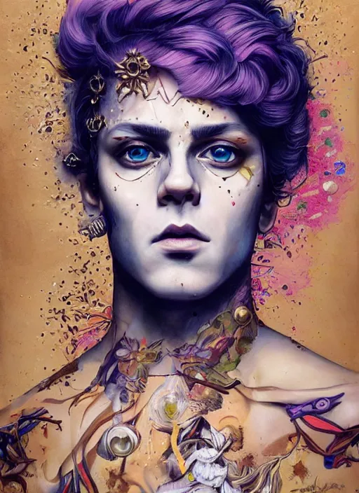 Prompt: beautiful portrait of Giorno Giovanna JoJo, by Tristan Eaton, Stanley Artgermm, Tom Bagshaw, Greg Rutkowski, Carne Griffiths. trending on DeviantArt, face enhance, hyper detailed, trending on Artstation, 8k, masterpiece, graffiti paint, fine detail, full of color, intricate detail, golden ratio illustration