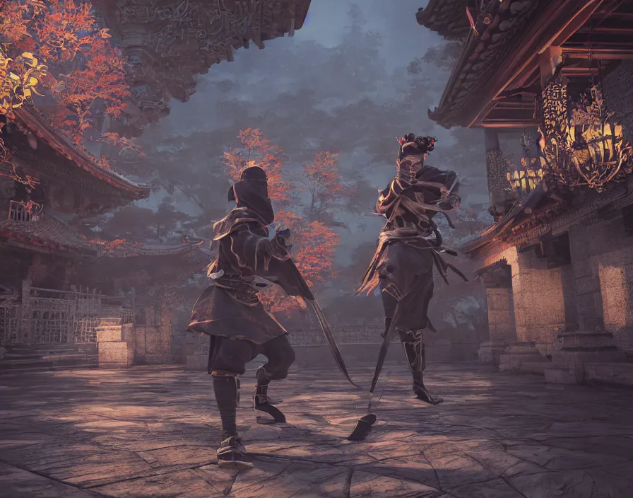 Image similar to shadow ninja in old asian temple, beautiful texture, beautiful graphics, fantasy artwork, very beautiful scenery, hd, hdr, ue 5, ue 6, unreal engine 5, cinematic 4 k wallpaper, 8 k, ultra detailed, by popular digital, details, beautiful image ever created, high resolution, artstation, award winning