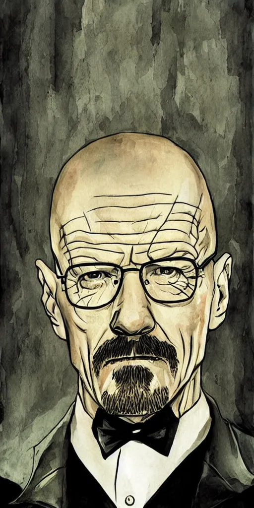 Image similar to portrait of walter white as the batman, illustration, art by neil gaiman