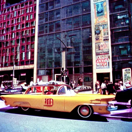 Prompt: street photography in new york, 1 9 6 0 s, ektachrome, featured on flickr, photographed on expired film