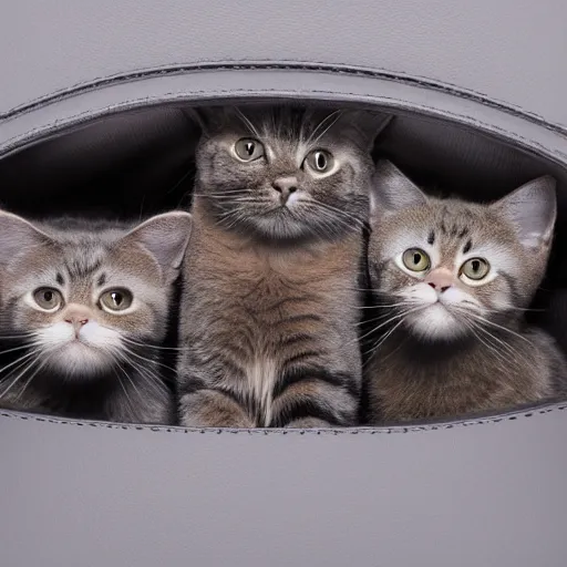 Image similar to a highly detailed photo of multiple furry cats, they are inside a big chanel bag, gray background, studio lighting, 4 k, 8 k