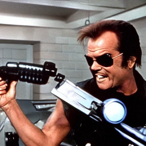 Image similar to Jack Nicholson plays Terminator, scene where his pikachu endoskeleton gets exposed