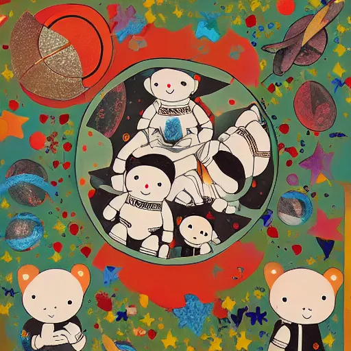 Prompt: Liminal space in outer space featuring Kewpies by Rose O Neill