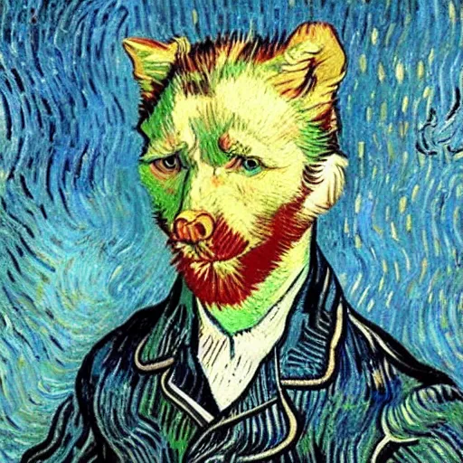 Image similar to retarded wolf portrait, van gogh