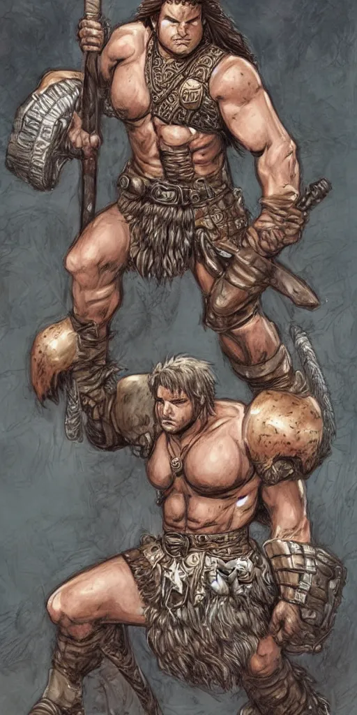 Image similar to a large young barbarian male warrior, d & d, fantasy, portrait, in travis charest style