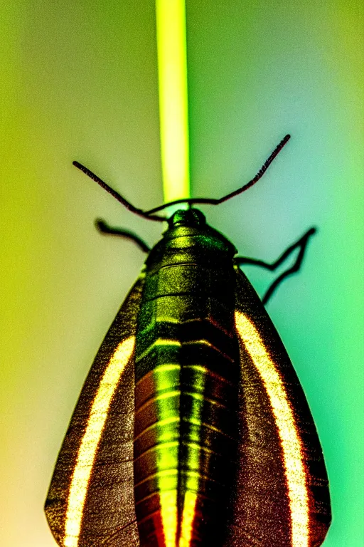 Image similar to high quality close-up photo gothic iridescent moth! jewelled gorgeous! highly detailed david ligare elson peter cinematic yellow neon lighting high quality low angle hd 8k sharp shallow depth of field