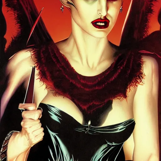 Image similar to Natalie Portman as a vampire sorceress, Joe Jusko, Frank Frazetta, artstation, 8k photography