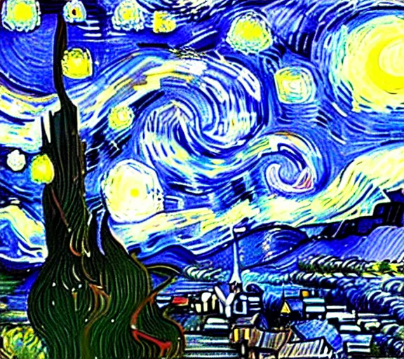 Image similar to starry night but its of new york, accurate, 4 k, realistic