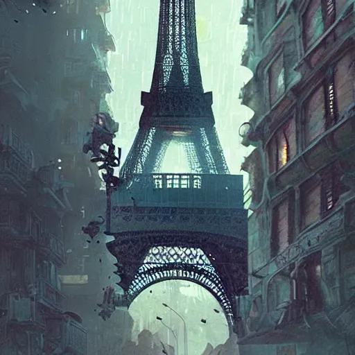 Image similar to a steampunk eiffel tower in heaven, steampunk dirty world, by wlop, greg rutkowski and beeple