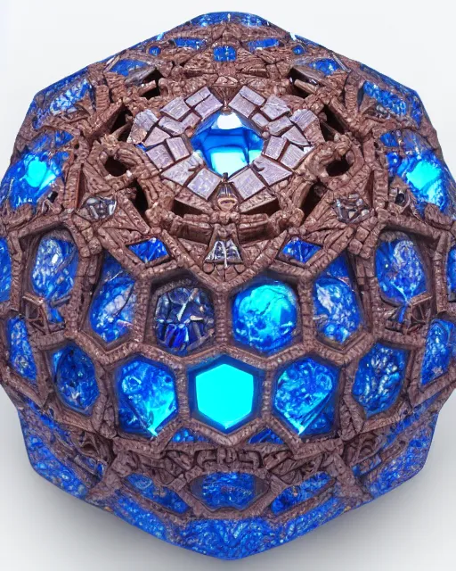 Image similar to beautiful photograph of a diamond filled with intricate cork carvings and copper veins, blue translucent resin, bioluminescent, ultra realistic, ultra detailed, masterpiece, 8 k octane render, ambient diffusion, subsurface scattering, trending on artstation, cgstudio