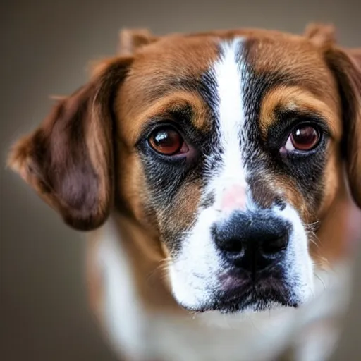 Prompt: a photo of a dog looking suspiciously at you while smirking