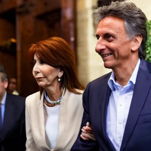 Image similar to Cristina Kirchner holding hands with Mauricio Macri, bokeh, 100mm