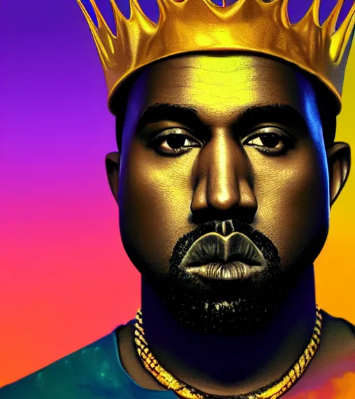 Image similar to sketch study of portrait of kanye west wearing a golden futuristic energy technologically enhanced neo solar punk aesthetic golden crown by beeple, art station hyper realistic fanart digital art. octane render, hyperrealism.