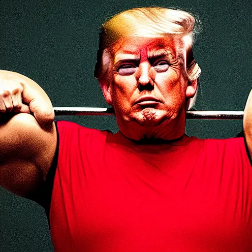 Prompt: donald trump as a bodybuilder lifting a barbell