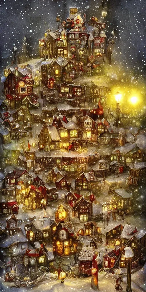 Image similar to a santa village christmas scene by alexander jansson