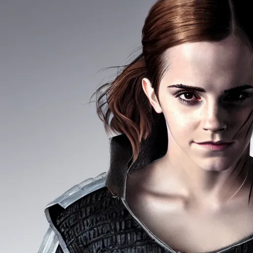 Prompt: Emma Watson cosplaying as Geralt from the Witcher. Studio lighting