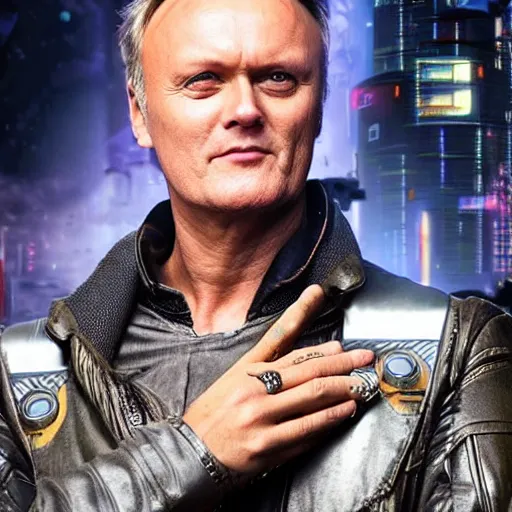 Image similar to Anthony Head as Cyberpunk Uther