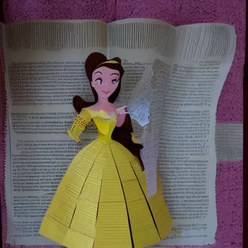 cut paper sculpture of princess belle reading a book | Stable Diffusion ...