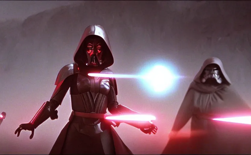 Image similar to a screenshot of a female sith lord design, she is surrounded by dark troopers, red planet, iconic scene from the 1979 film directed by alejandro jodorowsky, shot on anamorphic lenses, cinematography, 70mm film, lens flare, kodak color film stock, ektachrome, immensely detailed scene, 4k