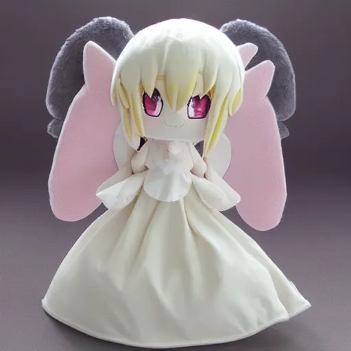 Image similar to cute fumo plush of an angel girl with wings and a glowing halo, anime girl