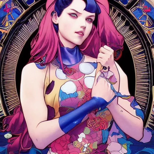 Prompt: the queen perfect coloring, low saturation, epic composition, masterpiece, bold complimentary colors. stunning masterfully illustrated by artgerm, range murata, alphonse mucha, katsuhiro otomo