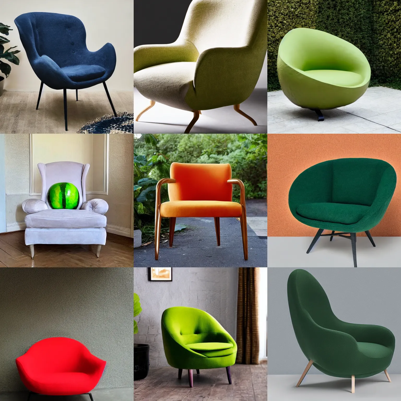 Image similar to an armchair in the shape of an avocado