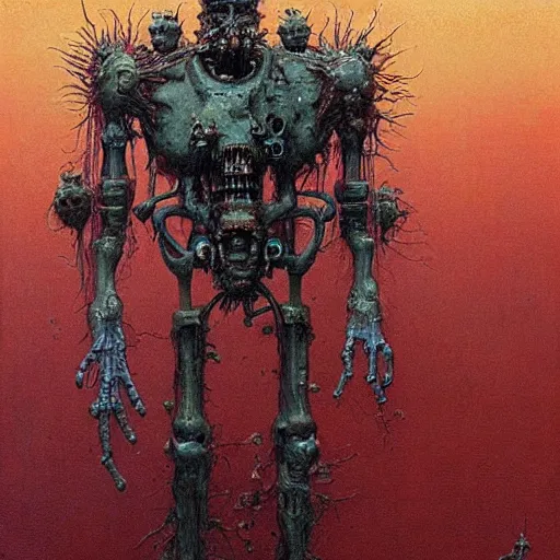 Image similar to zombie mech guy fieri, art by beksinski