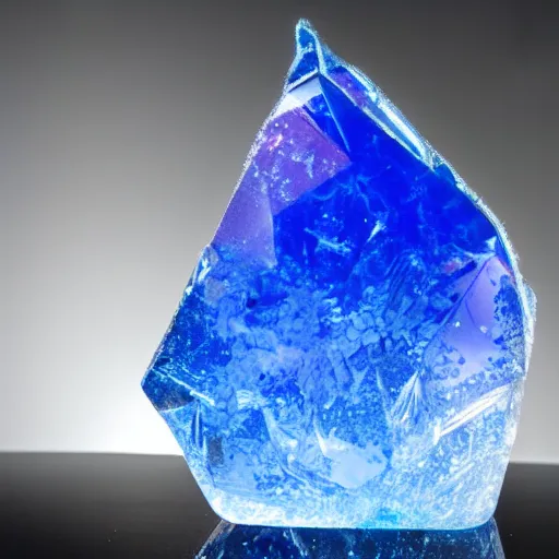 Prompt: abstract carved crystal sculpture made of blue ice, nebula background, 4k