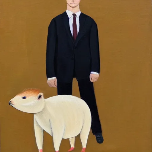 Image similar to capybara wearing a suit, portrait, painting, high quality art