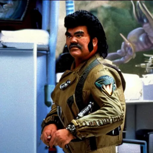 Image similar to George Lopez dressed as a Colonial Marine from Aliens (1986).