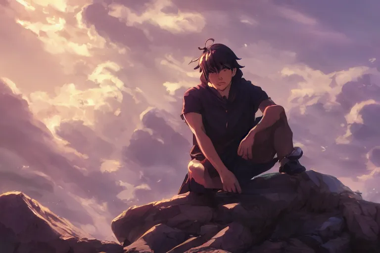 Image similar to king sitting on his obsidian throne, single subject, scenic full shot, ambient lighting, detailed face, by makoto shinkai, stanley artgerm lau, wlop, rossdraws