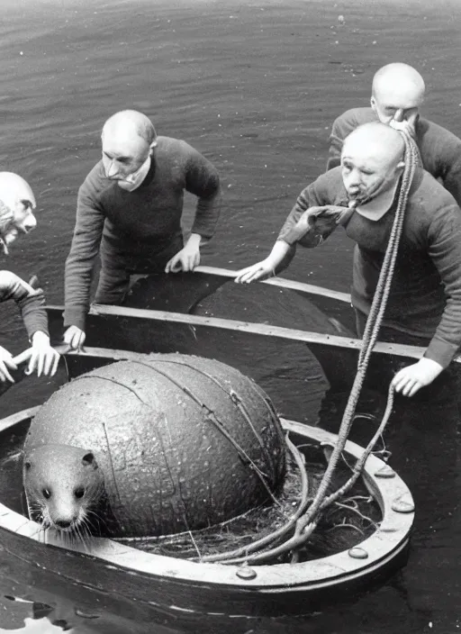 Image similar to otters preparing a bathysphere for use