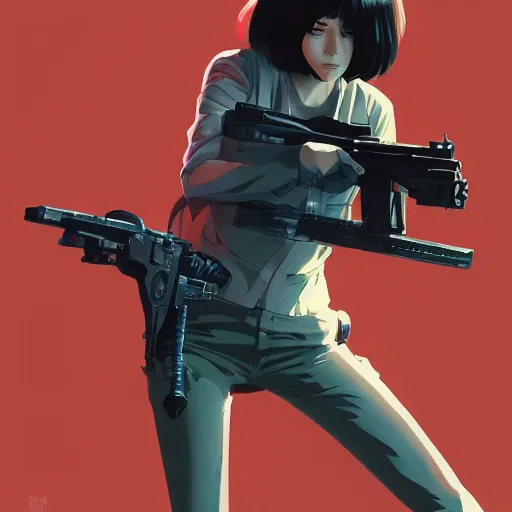 Prompt: nerd holding a blaster, very very anime!!!, fine - face, realistic shaded perfect face, fine details. anime. realistic shaded lighting poster by ilya kuvshinov katsuhiro otomo ghost - in - the - shell, magali villeneuve, artgerm, jeremy lipkin and michael garmash and rob rey